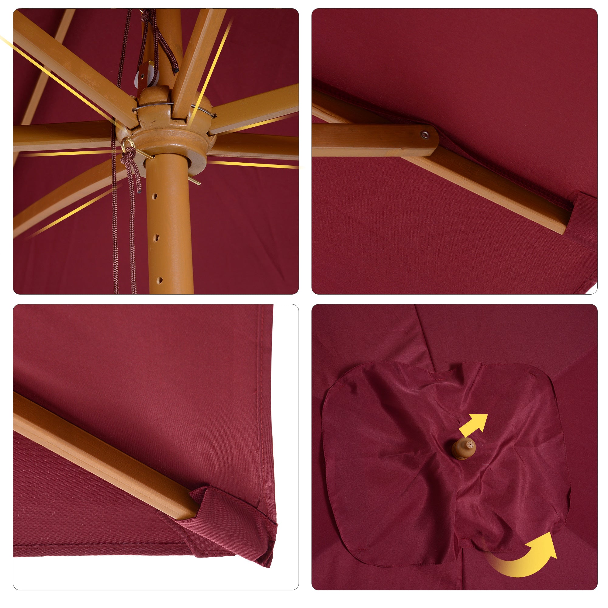 Rectangular Garden Parasol Double Top Wood High Density Polyester 3 x 2 m Bordeaux Red