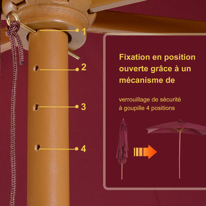 Rectangular Garden Parasol Double Top Wood High Density Polyester 3 x 2 m Bordeaux Red