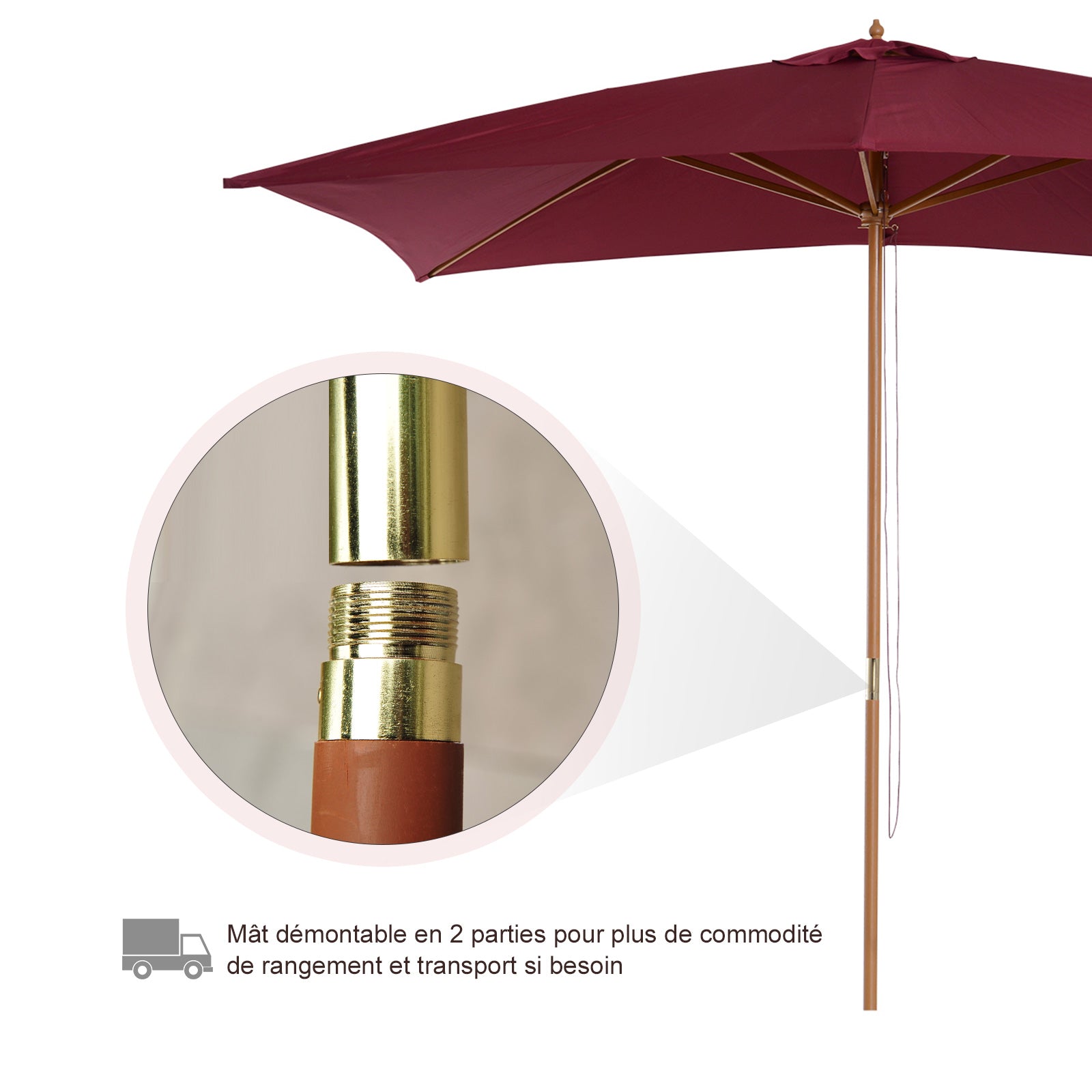 Rectangular Garden Parasol Double Top Wood High Density Polyester 3 x 2 m Bordeaux Red