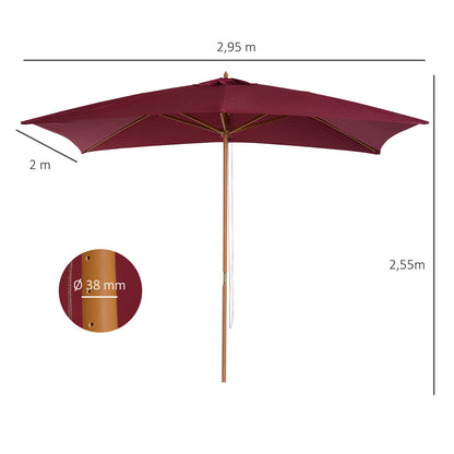 Rectangular Garden Parasol Double Top Wood High Density Polyester 3 x 2 m Bordeaux Red
