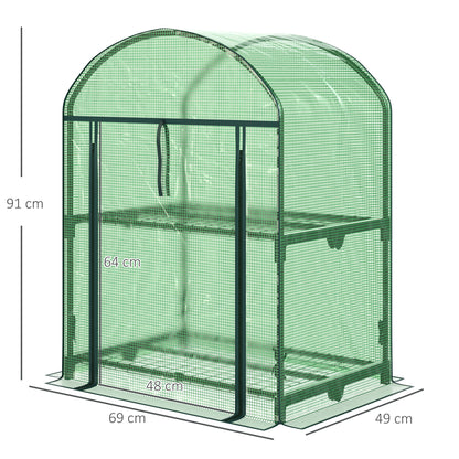 Mini Garden Greenhouse with 2 Metal Shelves and PE Cover, Compact Balcony and Terrace Greenhouse 69x49x91cm, Green