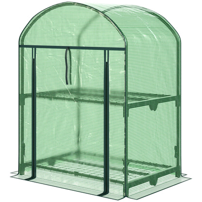 Mini Garden Greenhouse with 2 Metal Shelves and PE Cover, Compact Balcony and Terrace Greenhouse 69x49x91cm, Green