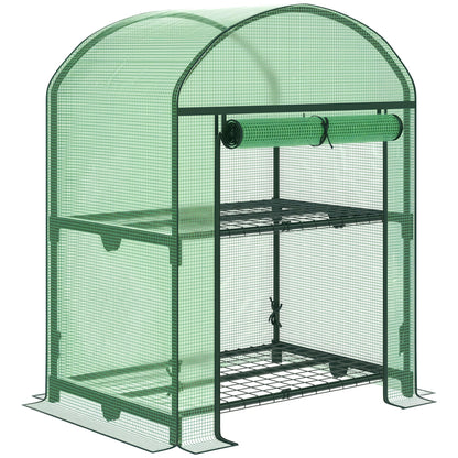 Mini Garden Greenhouse with 2 Metal Shelves and PE Cover, Compact Balcony and Terrace Greenhouse 69x49x91cm, Green
