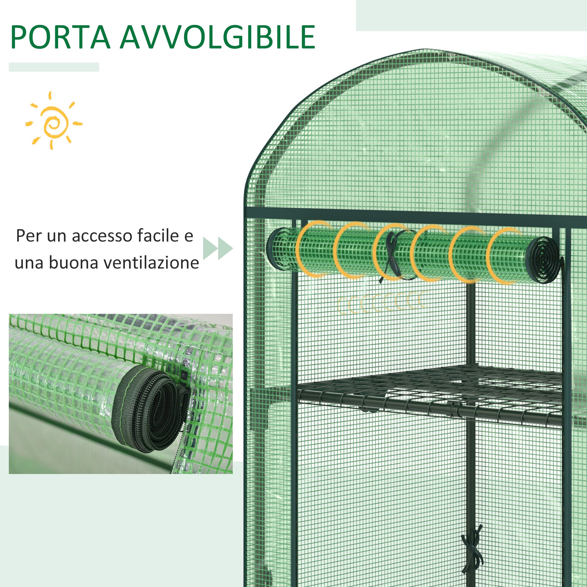 Mini Garden Greenhouse with 2 Metal Shelves and PE Cover, Compact Balcony and Terrace Greenhouse 69x49x91cm, Green