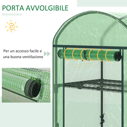 Mini Garden Greenhouse with 2 Metal Shelves and PE Cover, Compact Balcony and Terrace Greenhouse 69x49x91cm, Green