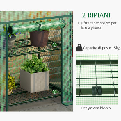 Mini Garden Greenhouse with 2 Metal Shelves and PE Cover, Compact Balcony and Terrace Greenhouse 69x49x91cm, Green