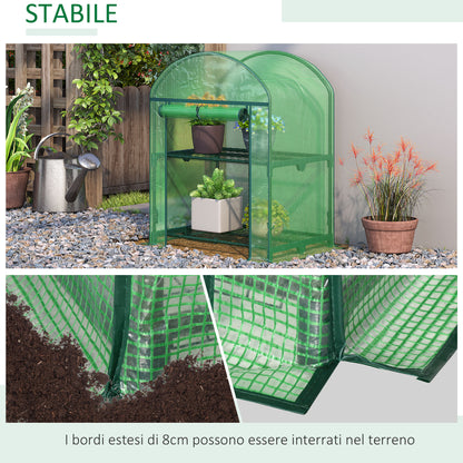 Mini Garden Greenhouse with 2 Metal Shelves and PE Cover, Compact Balcony and Terrace Greenhouse 69x49x91cm, Green