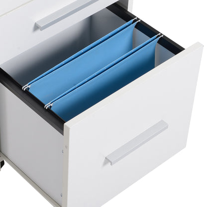 Office Cabinet Storage Cabinet on Wheels 3 Drawers 1 Lockable 1 File sorter in white wood