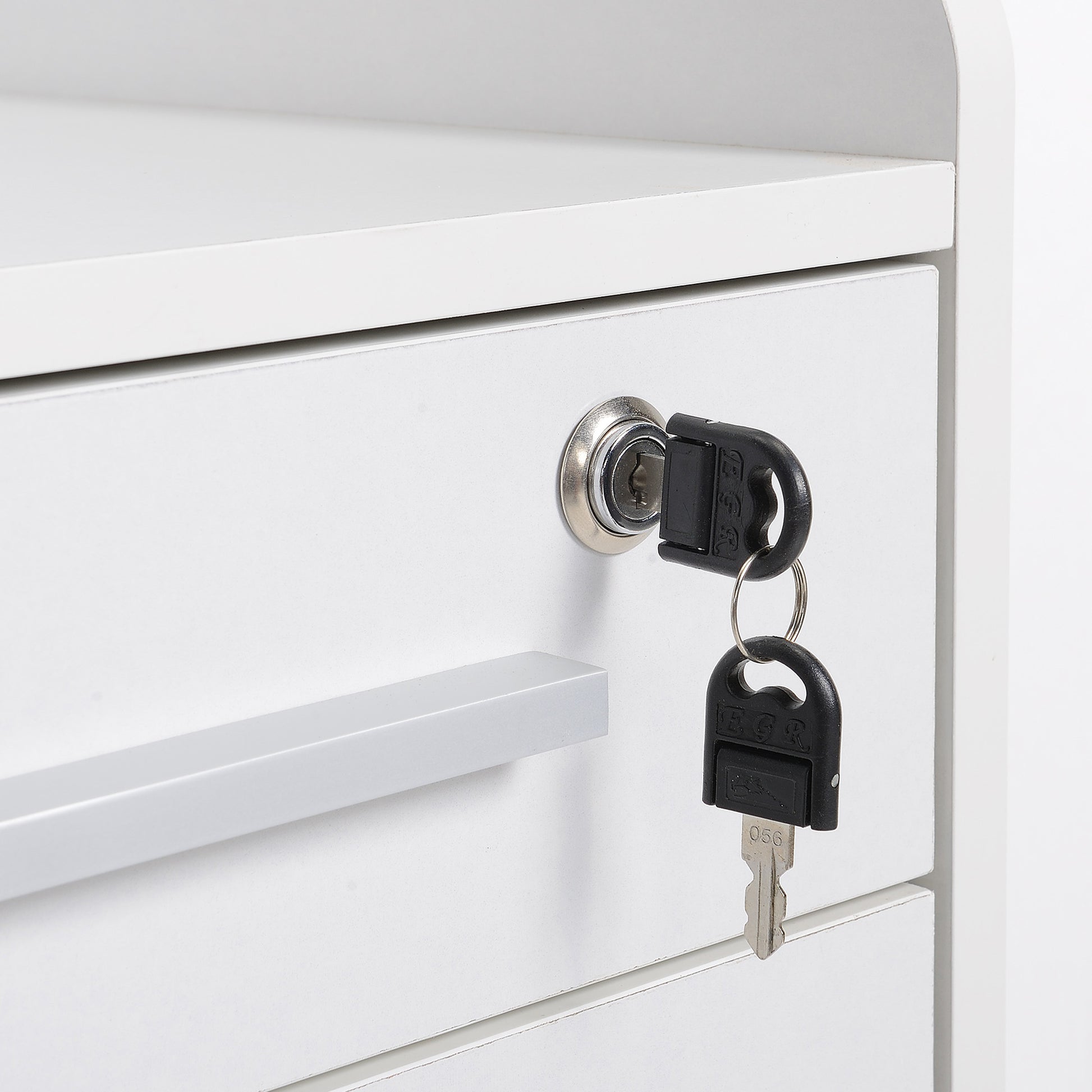 Office Cabinet Storage Cabinet on Wheels 3 Drawers 1 Lockable 1 File sorter in white wood