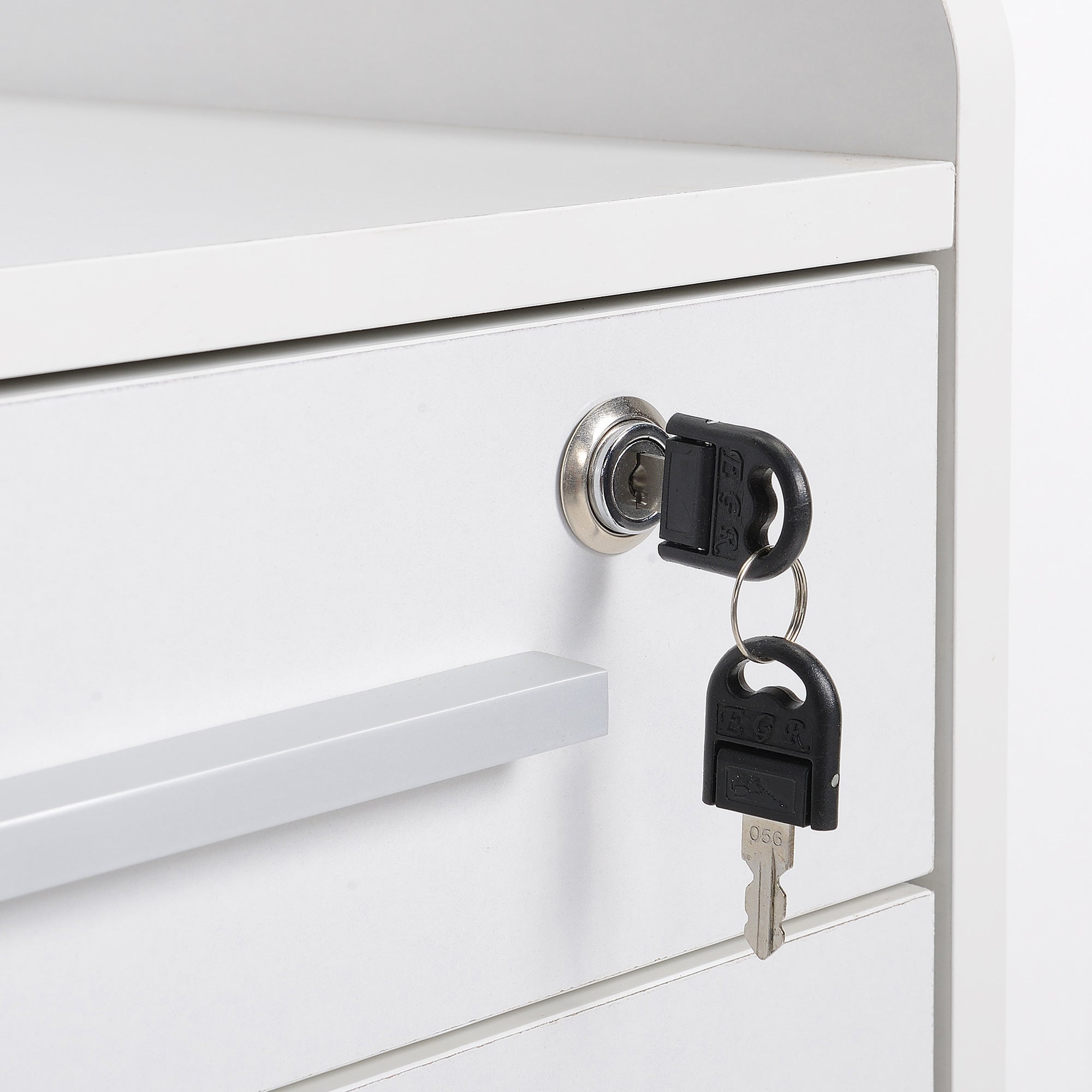 Office Cabinet Storage Cabinet on Wheels 3 Drawers 1 Lockable 1 File sorter in white wood