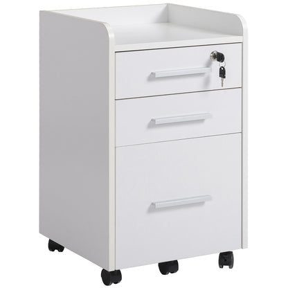 Office Cabinet Storage Cabinet on Wheels 3 Drawers 1 Lockable 1 File sorter in white wood