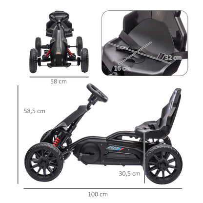 Go-Kart Pedal Car with Hand Brake, Adjustable Seat, Forward and Reverse Gears, Pedal Vehicle with EVA Wheels, Pedal, Kids Vehicle Kettcar for Children 3-8 Years Old Black
