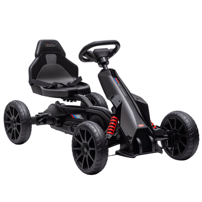 Go-Kart Pedal Car with Hand Brake, Adjustable Seat, Forward and Reverse Gears, Pedal Vehicle with EVA Wheels, Pedal, Kids Vehicle Kettcar for Children 3-8 Years Old Black