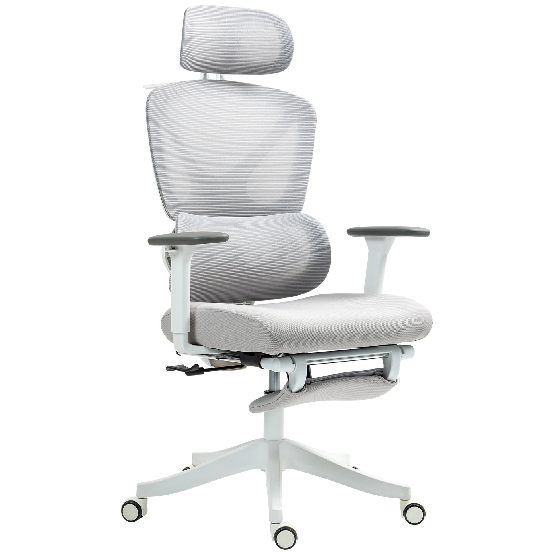 Mesh Office Chair Reclining Office Chair with Swivel Headrest Lumbar Support Footrest 3D Armrests and Height Adjustable Tilt Function Holds up to 135 kg Gray