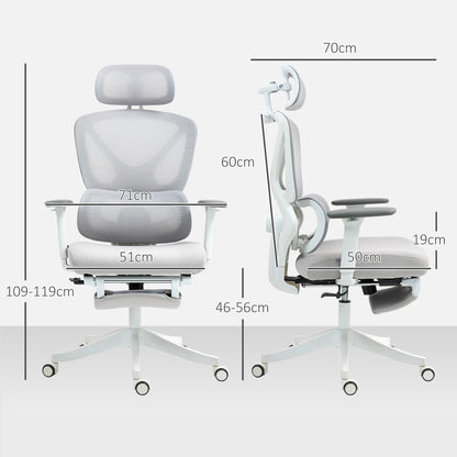 Mesh Office Chair Reclining Office Chair with Swivel Headrest Lumbar Support Footrest 3D Armrests and Height Adjustable Tilt Function Holds up to 135 kg Gray