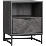 Nightstand Bedside Table with 1 Drawer Open Shelf and Steel Legs Industrial Style for Bedroom Living Room Office 40x40x52 cm Dark Grey