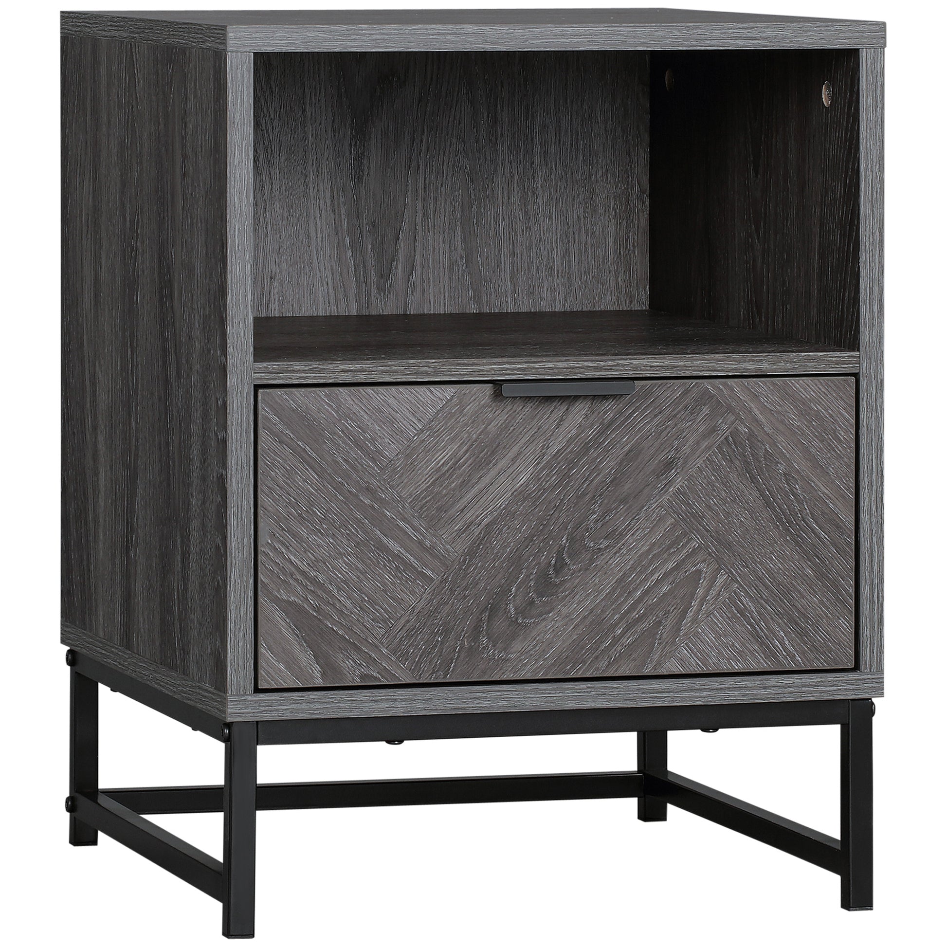 Nightstand Bedside Table with 1 Drawer Open Shelf and Steel Legs Industrial Style for Bedroom Living Room Office 40x40x52 cm Dark Grey