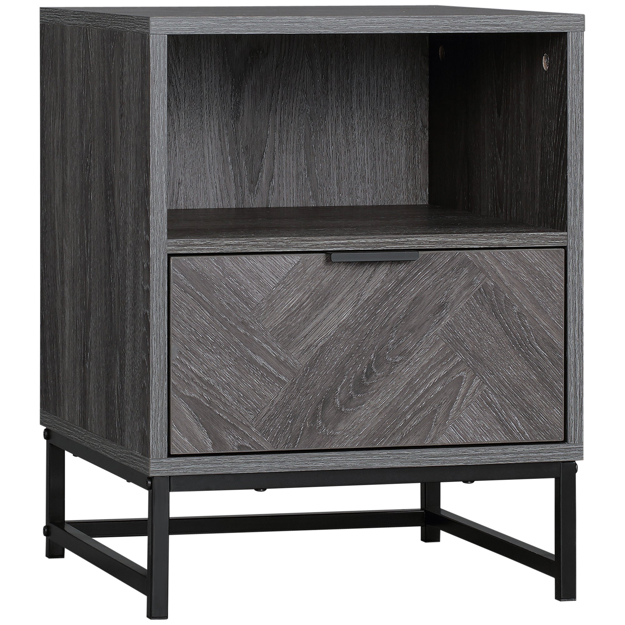 Nightstand Bedside Table with 1 Drawer Open Shelf and Steel Legs Industrial Style for Bedroom Living Room Office 40x40x52 cm Dark Grey