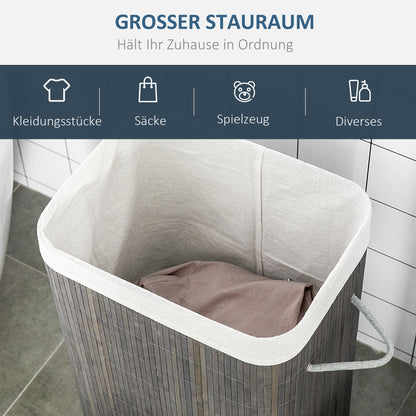 Bamboo Laundry Basket Slim with Lid 83L Laundry Collector with Handles, Removable Laundry Bag, Laundry Baskets Laundry Sorter for Laundry Room Bathroom Bedroom Gray