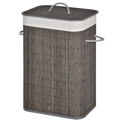 Bamboo Laundry Basket Slim with Lid 83L Laundry Collector with Handles, Removable Laundry Bag, Laundry Baskets Laundry Sorter for Laundry Room Bathroom Bedroom Gray
