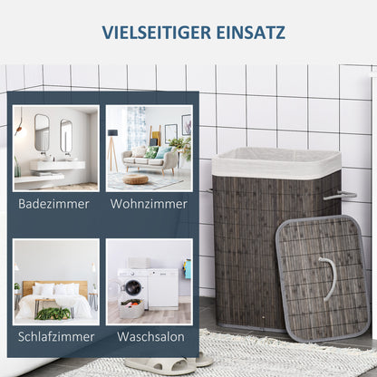 Bamboo Laundry Basket Slim with Lid 83L Laundry Collector with Handles, Removable Laundry Bag, Laundry Baskets Laundry Sorter for Laundry Room Bathroom Bedroom Gray