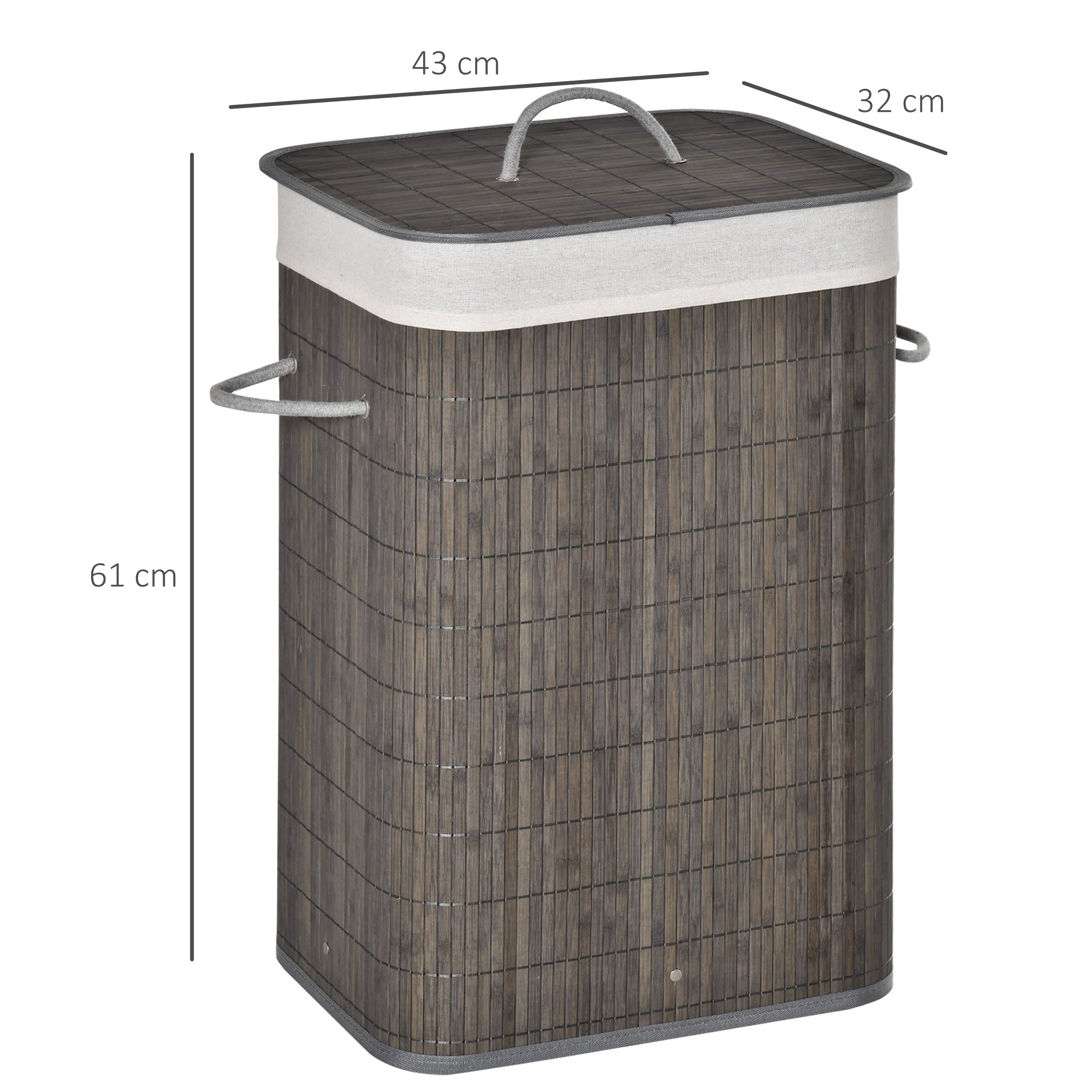 Bamboo Laundry Basket Slim with Lid 83L Laundry Collector with Handles, Removable Laundry Bag, Laundry Baskets Laundry Sorter for Laundry Room Bathroom Bedroom Gray
