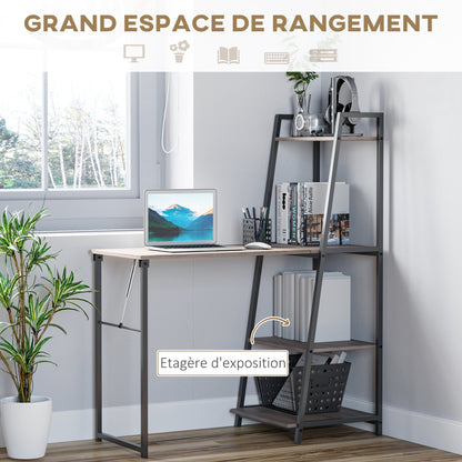 Foldable Folding Desk - 2-in-1 Bookshelf Desk-4 Shelves - Gray Wood Black Metal