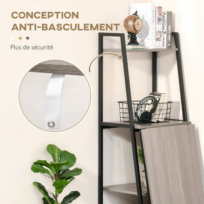 Foldable Folding Desk - 2-in-1 Bookshelf Desk-4 Shelves - Gray Wood Black Metal