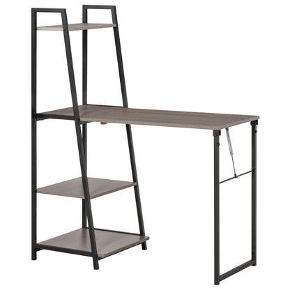 Foldable Folding Desk - 2-in-1 Bookshelf Desk-4 Shelves - Gray Wood Black Metal
