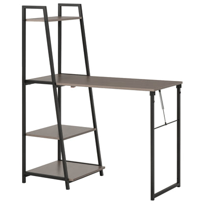Foldable Folding Desk - 2-in-1 Bookshelf Desk-4 Shelves - Gray Wood Black Metal