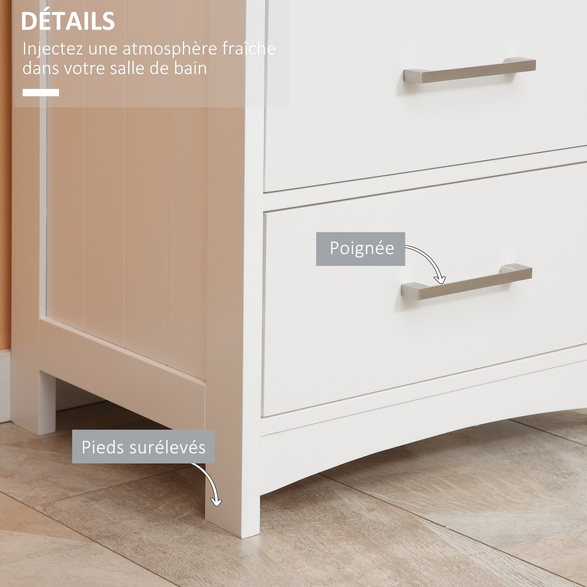 Freestanding Bathroom Cabinet Storage Cabinet Vanity Cabinet with 3 Drawers and 1 Open Compartment - 40 x 33 x 80 cm - White