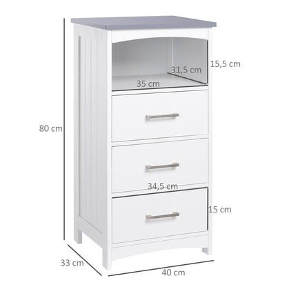 Freestanding Bathroom Cabinet Storage Cabinet Vanity Cabinet with 3 Drawers and 1 Open Compartment - 40 x 33 x 80 cm - White