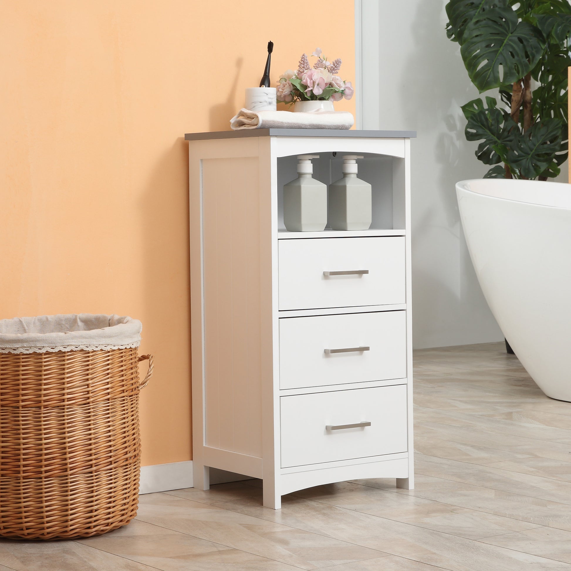 Freestanding Bathroom Cabinet Storage Cabinet Vanity Cabinet with 3 Drawers and 1 Open Compartment - 40 x 33 x 80 cm - White