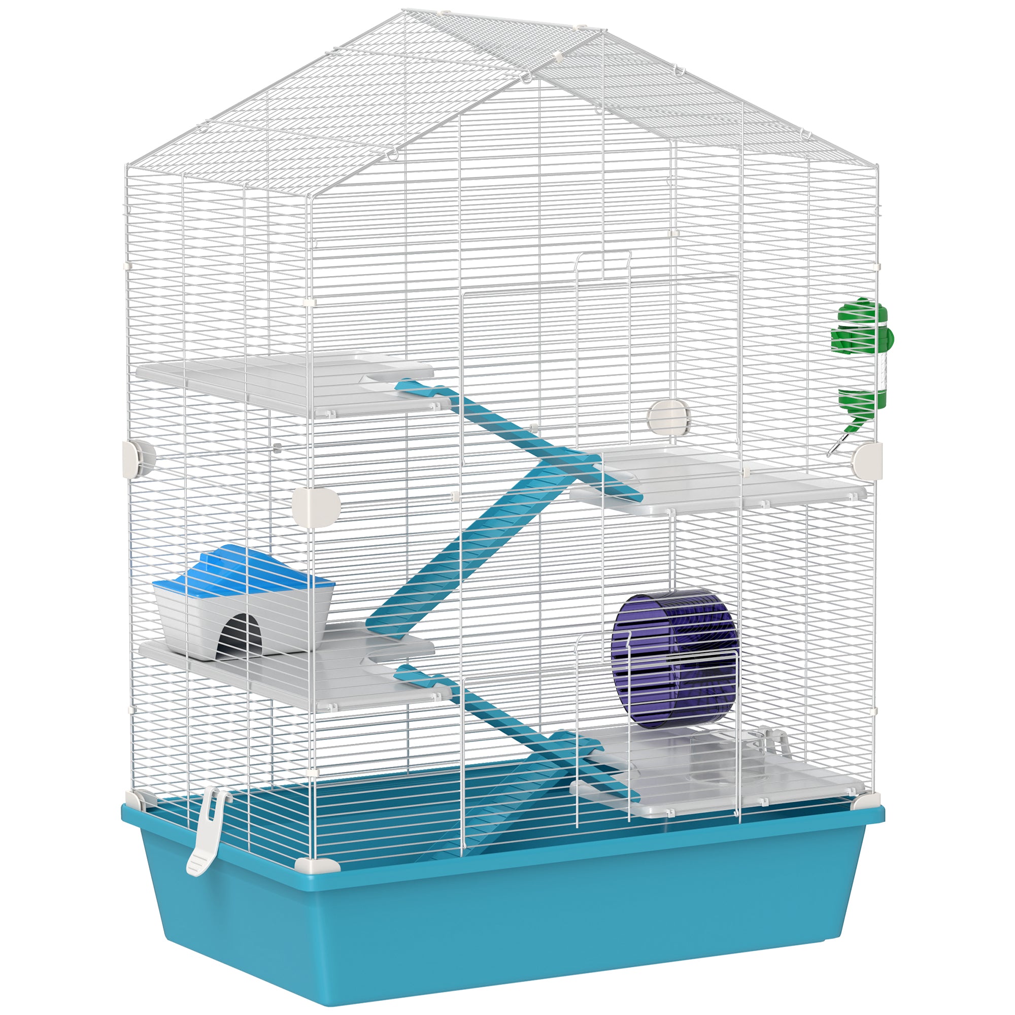 5-Tier Hamster Cage Small Animal House with Platforms Bowl Drinker Hut Ramps and Exercise Wheel 58x36x81 cm Light Blue