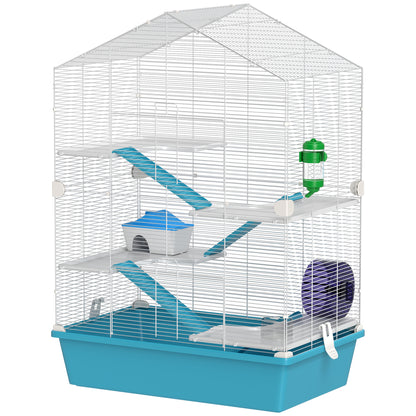 5-Tier Hamster Cage Small Animal House with Platforms Bowl Drinker Hut Ramps and Exercise Wheel 58x36x81 cm Light Blue