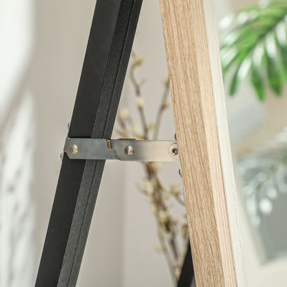 Full Length Mirror 157x37 cm Floor Standing or Wall Mounted Mirror with MDF Frame and Stand for Living Room Bedroom White and Natural