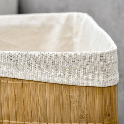 Bamboo Laundry Basket with Lid 55L Laundry Collector with Handles, Removable Laundry Bag, Corner Laundry Bin Laundry Baskets for Laundry Room Bathroom Bedroom Natural