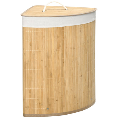 Bamboo Laundry Basket with Lid 55L Laundry Collector with Handles, Removable Laundry Bag, Corner Laundry Bin Laundry Baskets for Laundry Room Bathroom Bedroom Natural