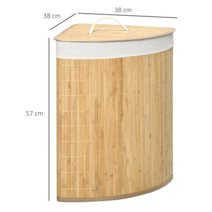 Bamboo Laundry Basket with Lid 55L Laundry Collector with Handles, Removable Laundry Bag, Corner Laundry Bin Laundry Baskets for Laundry Room Bathroom Bedroom Natural