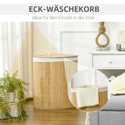 Bamboo Laundry Basket with Lid 55L Laundry Collector with Handles, Removable Laundry Bag, Corner Laundry Bin Laundry Baskets for Laundry Room Bathroom Bedroom Natural