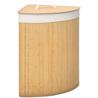 Bamboo Laundry Basket with Lid 55L Laundry Collector with Handles, Removable Laundry Bag, Corner Laundry Bin Laundry Baskets for Laundry Room Bathroom Bedroom Natural