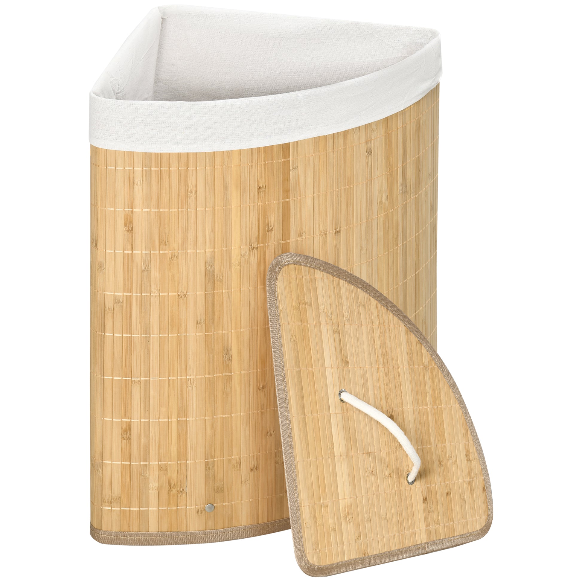 Bamboo Laundry Basket with Lid 55L Laundry Collector with Handles, Removable Laundry Bag, Corner Laundry Bin Laundry Baskets for Laundry Room Bathroom Bedroom Natural