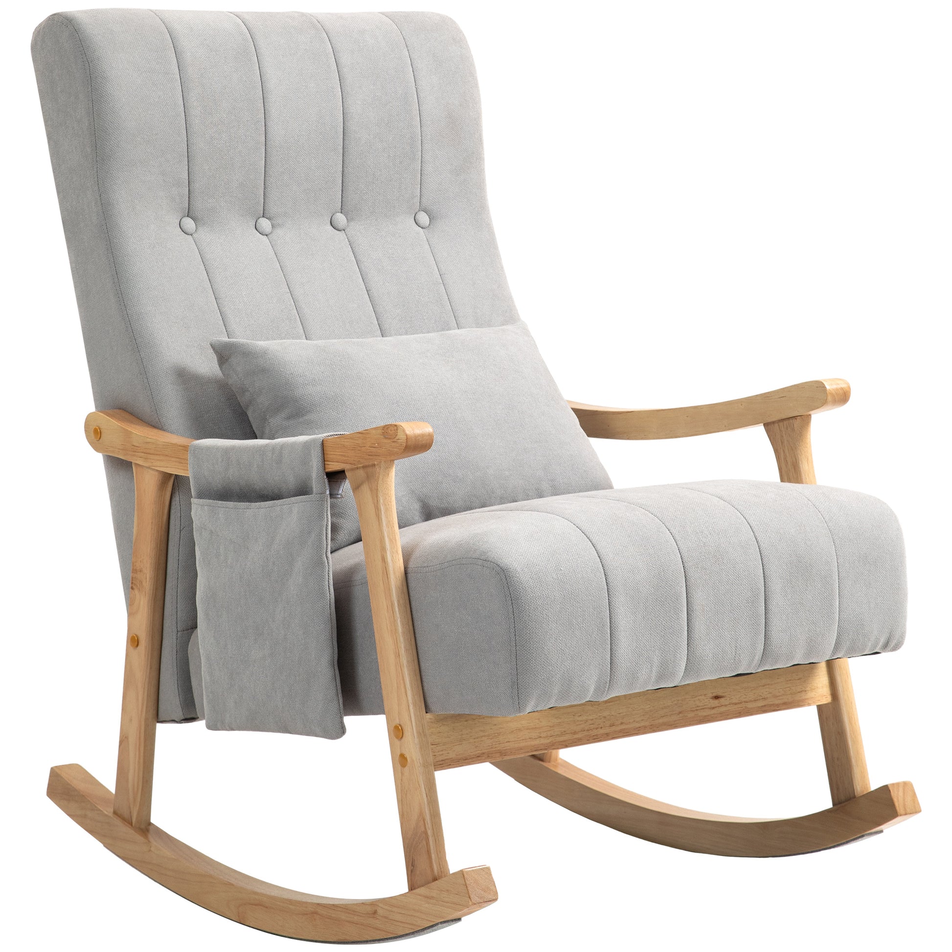 Rocking Chair Rocking Armchair with Backrest, Lumbar Pillow, Wooden Rockers, Armchair, Recliner with Linen Look Soft Rocking Chair Nursing Chair for Living Room, Bedroom Gray