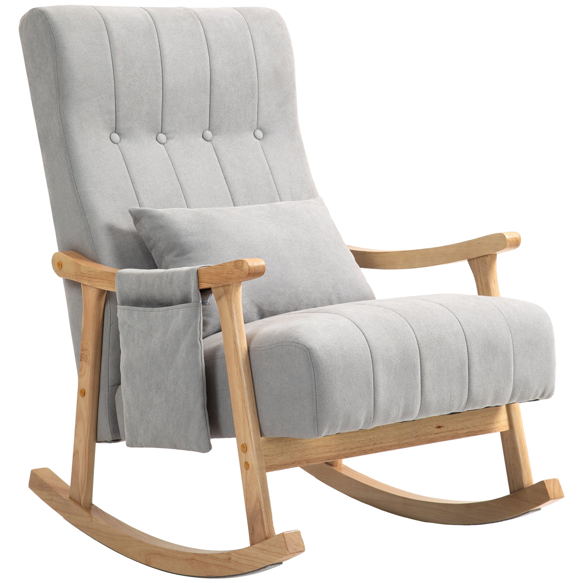 Rocking Chair Rocking Armchair with Backrest, Lumbar Pillow, Wooden Rockers, Armchair, Recliner with Linen Look Soft Rocking Chair Nursing Chair for Living Room, Bedroom Gray