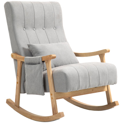 Rocking Chair Rocking Armchair with Backrest, Lumbar Pillow, Wooden Rockers, Armchair, Recliner with Linen Look Soft Rocking Chair Nursing Chair for Living Room, Bedroom Gray