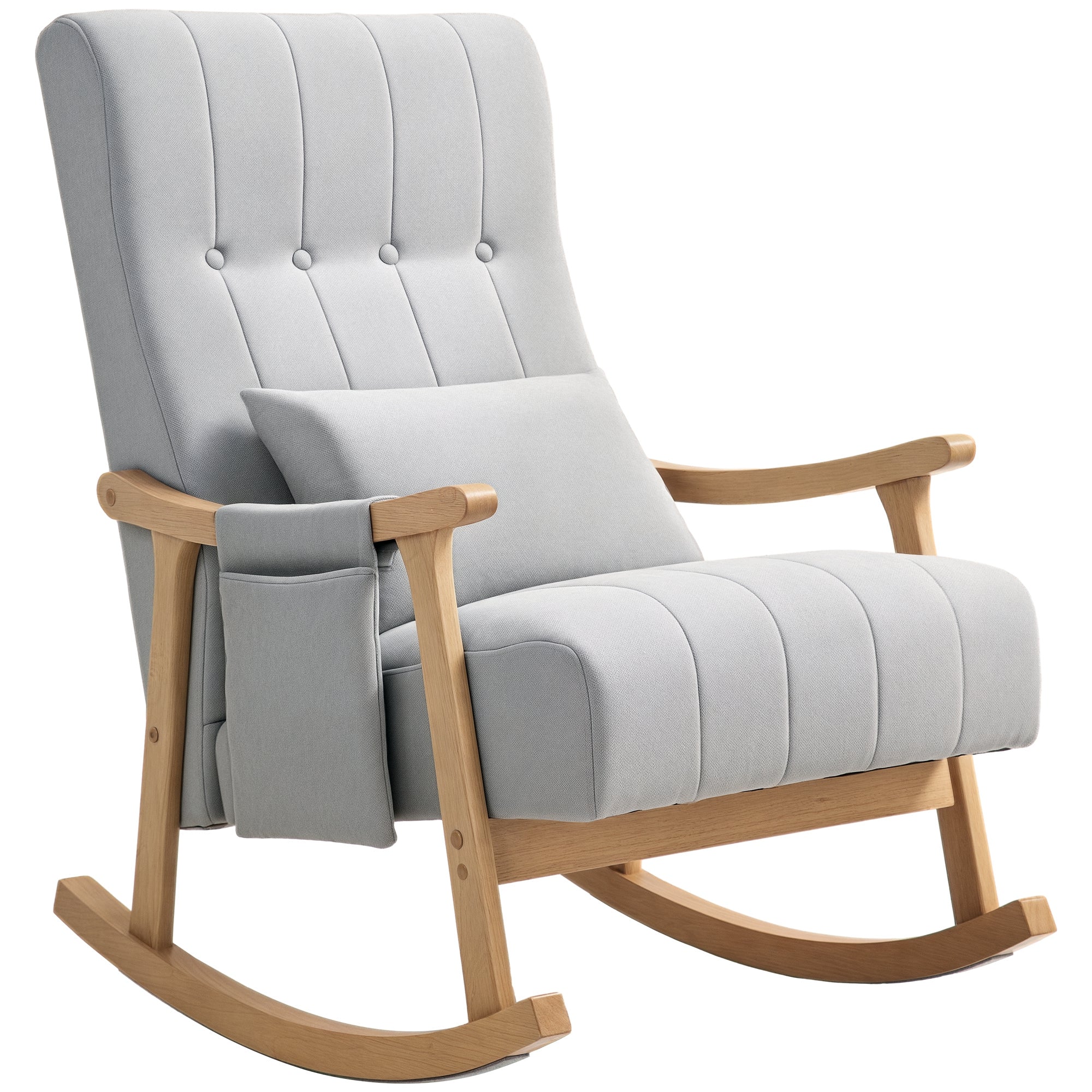 Rocking Chair Rocking Armchair with Backrest, Lumbar Pillow, Wooden Rockers, Armchair, Recliner with Linen Look Soft Rocking Chair Nursing Chair for Living Room, Bedroom Gray