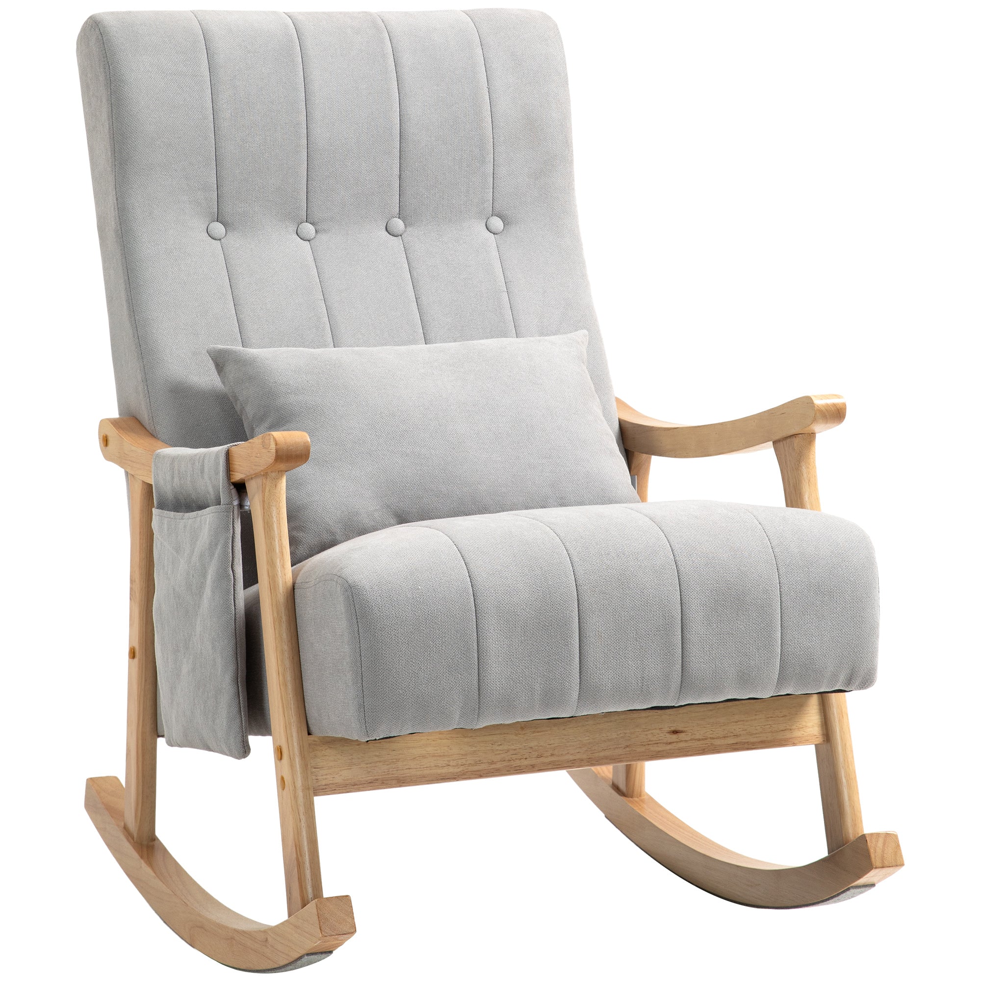 Rocking Chair Rocking Armchair with Backrest, Lumbar Pillow, Wooden Rockers, Armchair, Recliner with Linen Look Soft Rocking Chair Nursing Chair for Living Room, Bedroom Gray