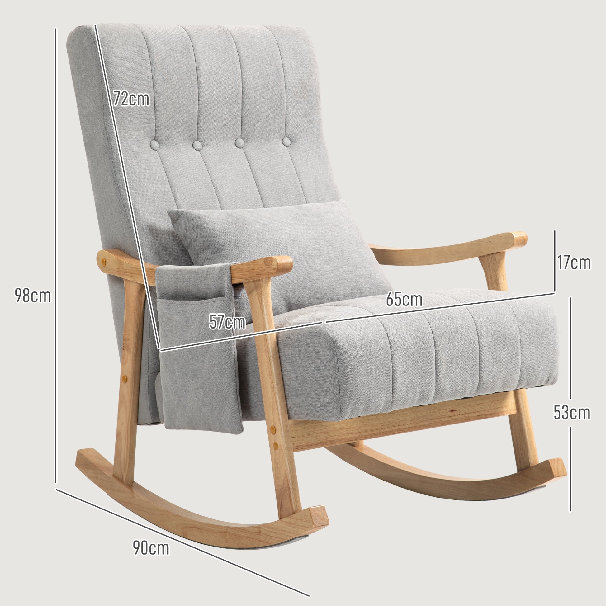 Rocking Chair Rocking Armchair with Backrest, Lumbar Pillow, Wooden Rockers, Armchair, Recliner with Linen Look Soft Rocking Chair Nursing Chair for Living Room, Bedroom Gray