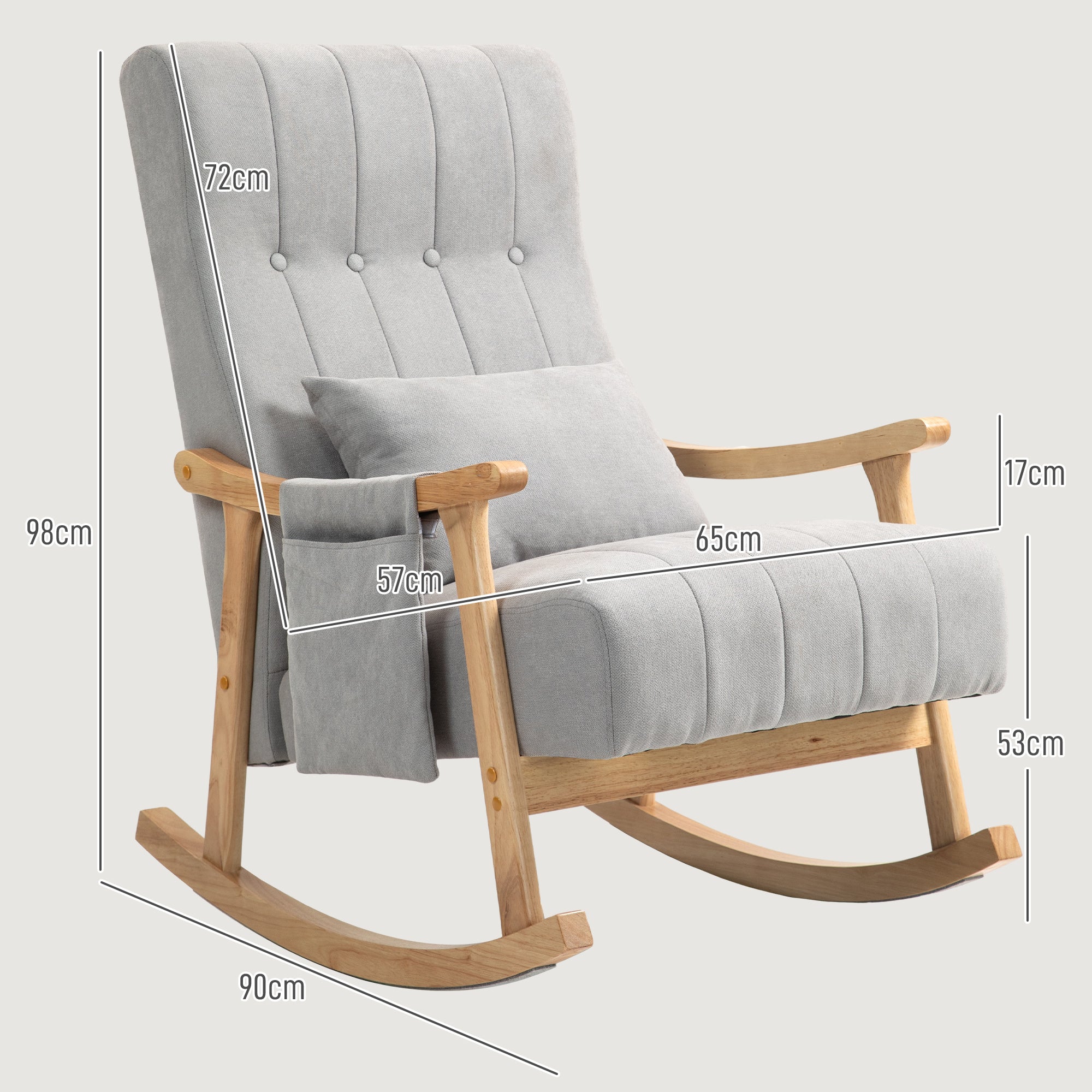 Rocking Chair Rocking Armchair with Backrest, Lumbar Pillow, Wooden Rockers, Armchair, Recliner with Linen Look Soft Rocking Chair Nursing Chair for Living Room, Bedroom Gray