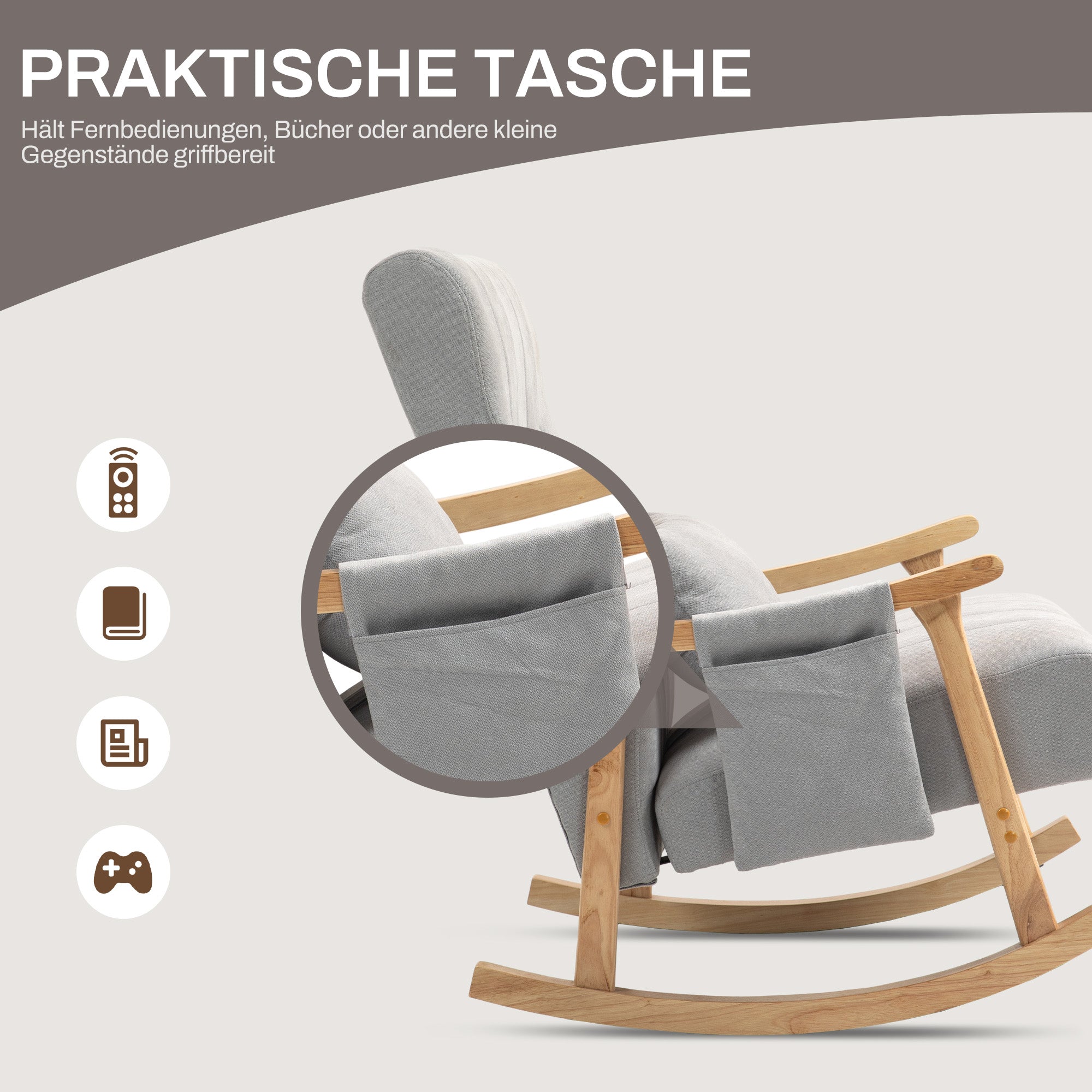 Rocking Chair Rocking Armchair with Backrest, Lumbar Pillow, Wooden Rockers, Armchair, Recliner with Linen Look Soft Rocking Chair Nursing Chair for Living Room, Bedroom Gray